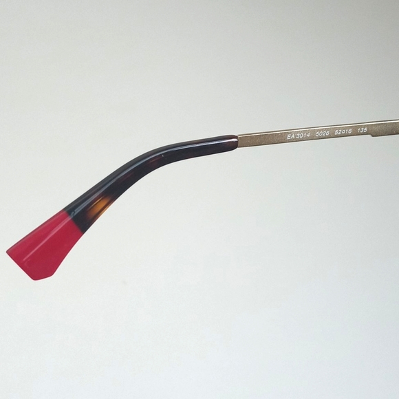 Emporio Armani Tortoise Shell Brown Trim Eye Glass Cat Frames Brass & Red Tips - Picture 4 of 16